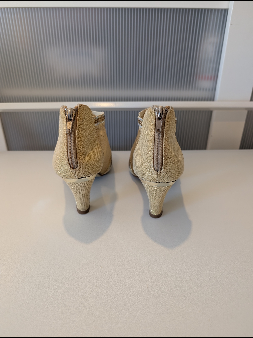 Gold Embellished Peep-Toe Women's Heels - Picture 4 of 8